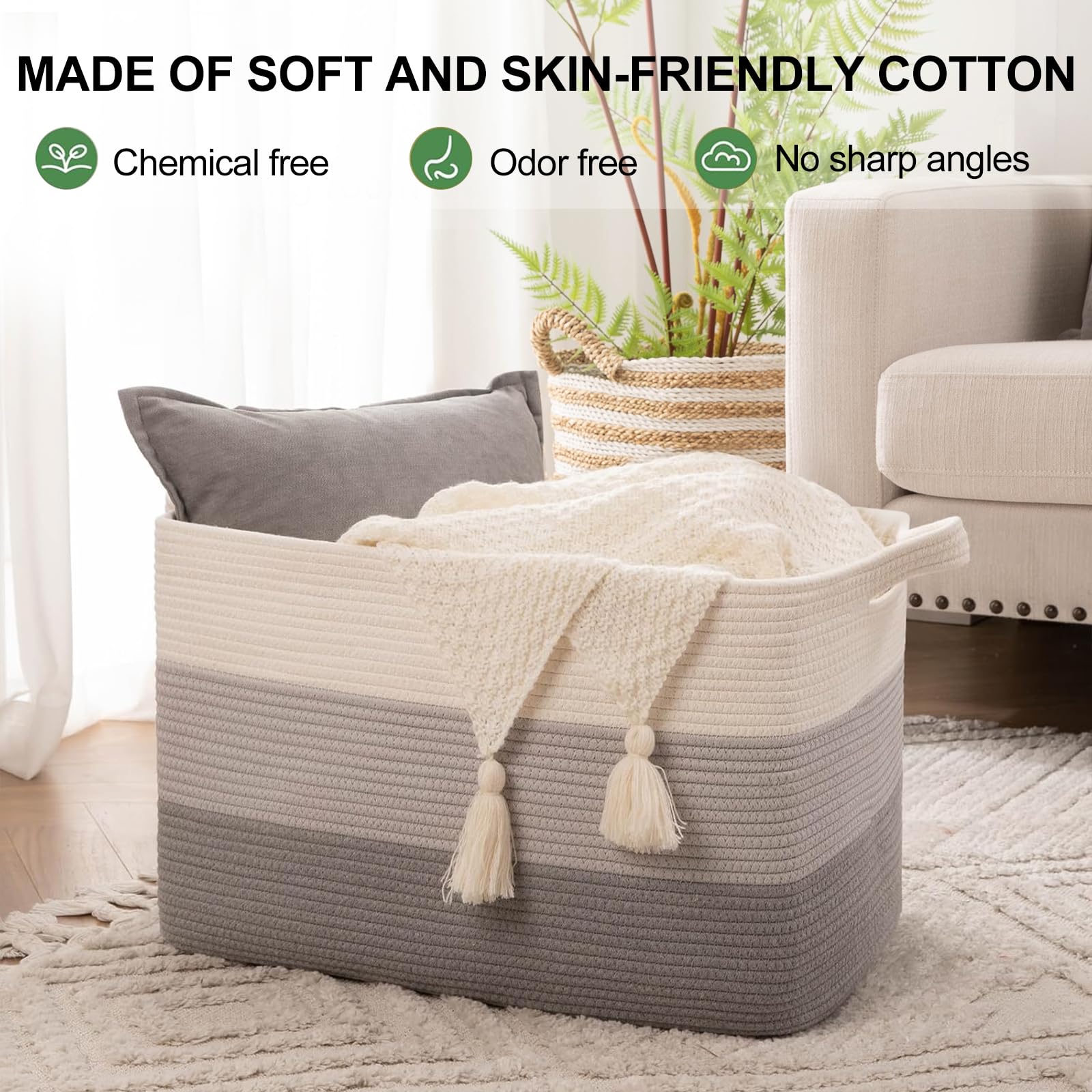 OIAHOMY cotton rope basket pack of 3 for toy and clothing storage