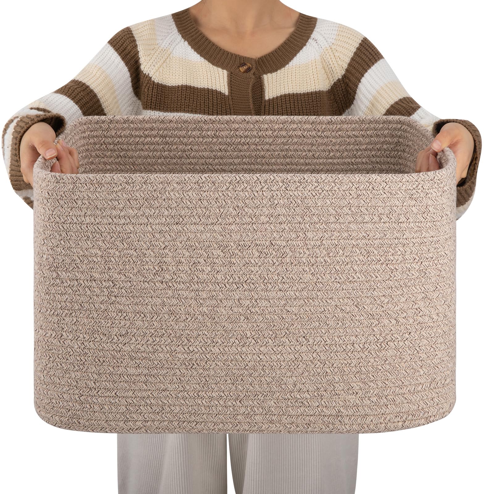 OIAHOMY cotton rope basket for rectangle storage keeps rooms tidy.