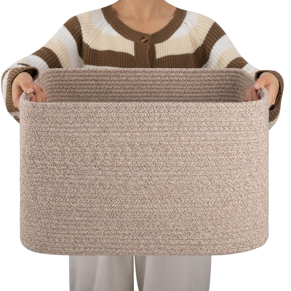 OIAHOMY cotton rope basket for rectangle storage keeps rooms tidy.