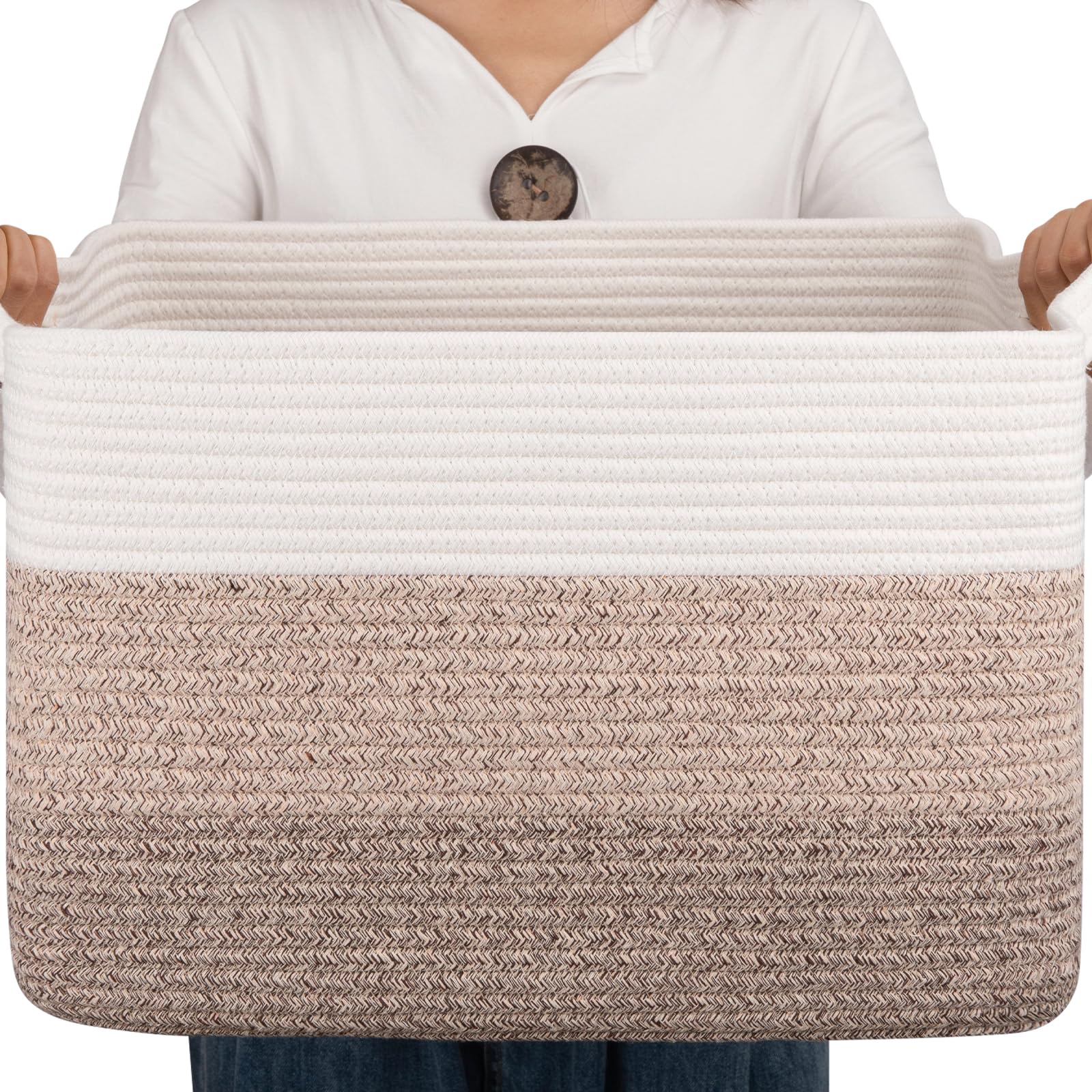 OIAHOMY cotton rope basket gradient yellow with sturdy handles for easy laundry transport