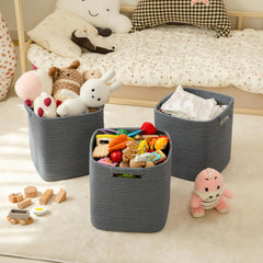 OIAHOMY cotton rope baskets in dark grey for stylish organization.