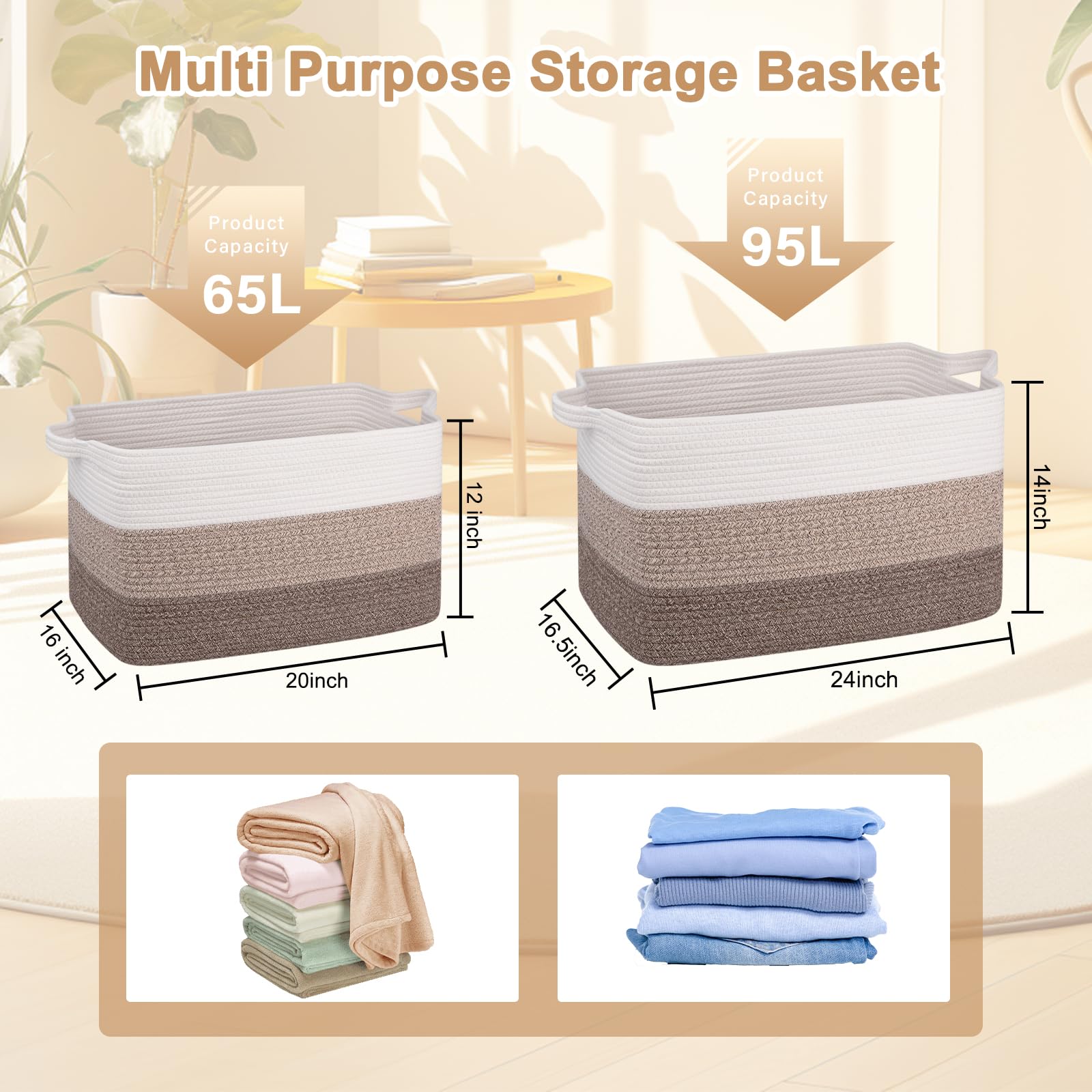 OIAHOMY cotton rope storage basket close-up emphasizing natural material and odor-free design.