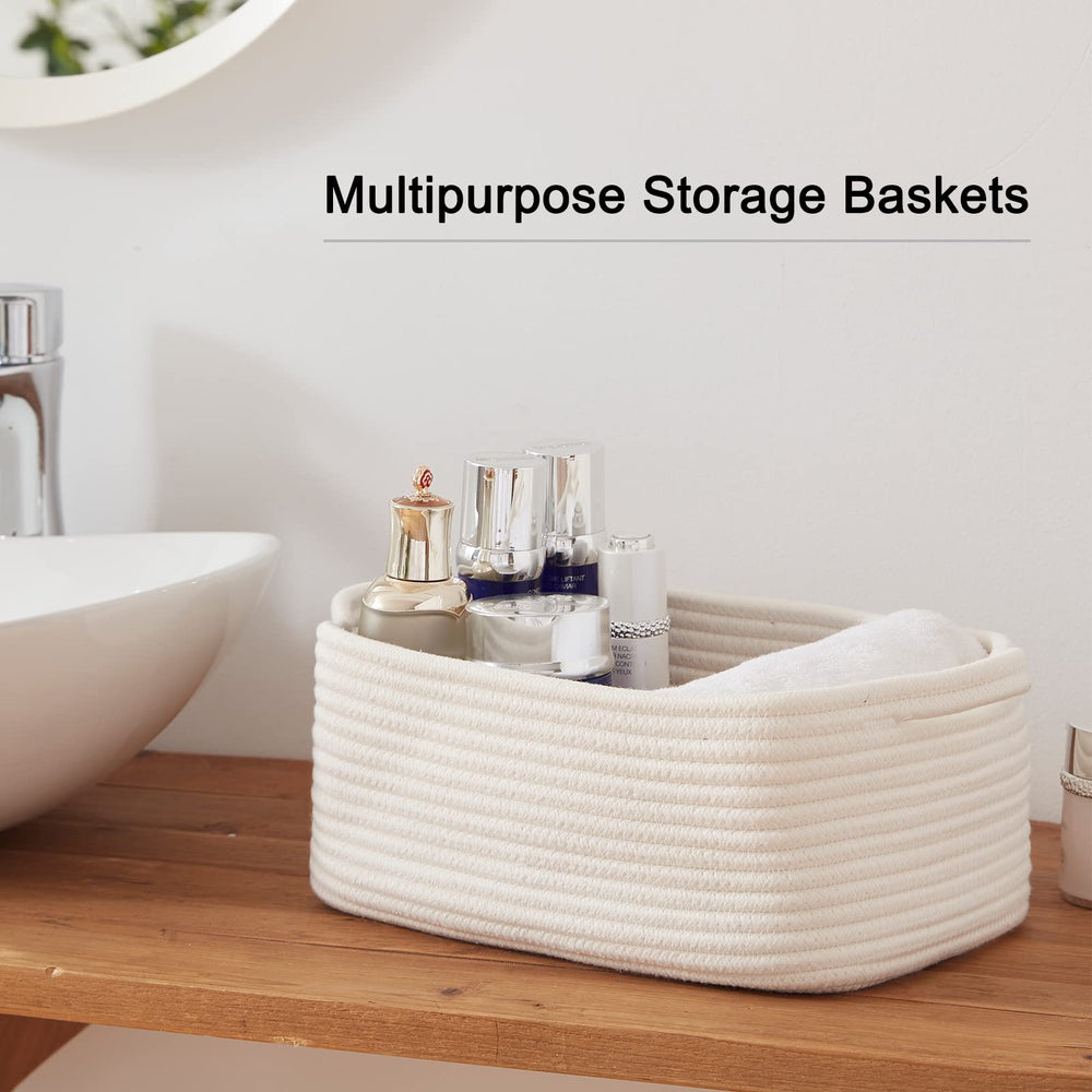 OIAHOMY Cotton Rope Storage Basket reinforced handles for easy carrying