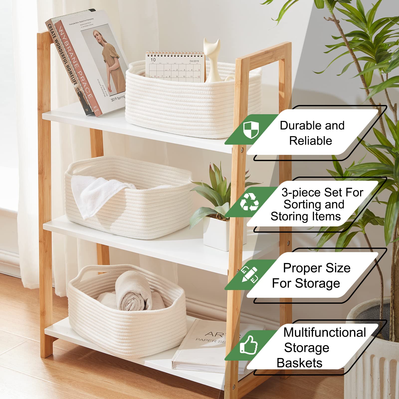 OIAHOMY Cotton Rope Storage Basket laundry room for towels and supplies