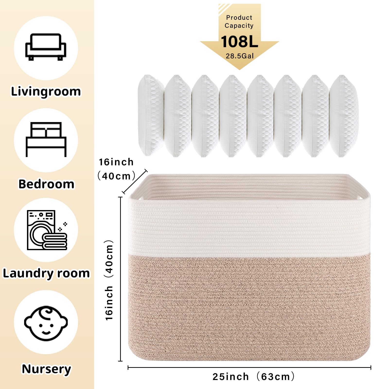 OIAHOMY cotton rope storage basket safe for kids and pets.