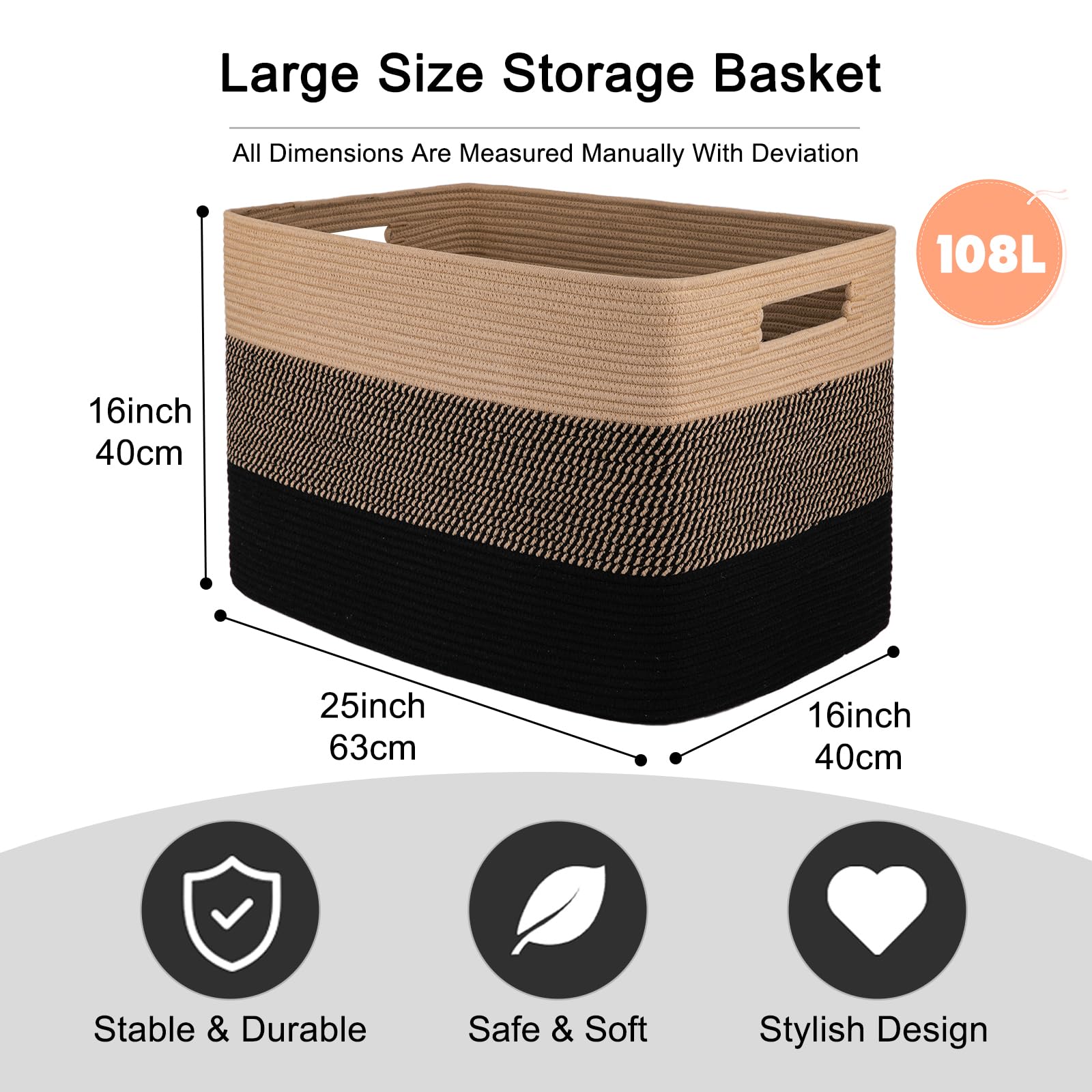 OIAHOMY cotton rope storage basket, soft yet durable for living room organization