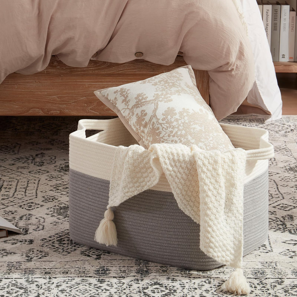 OIAHOMY cotton rope storage living room demonstrates durable, kid-friendly organization for supplies.