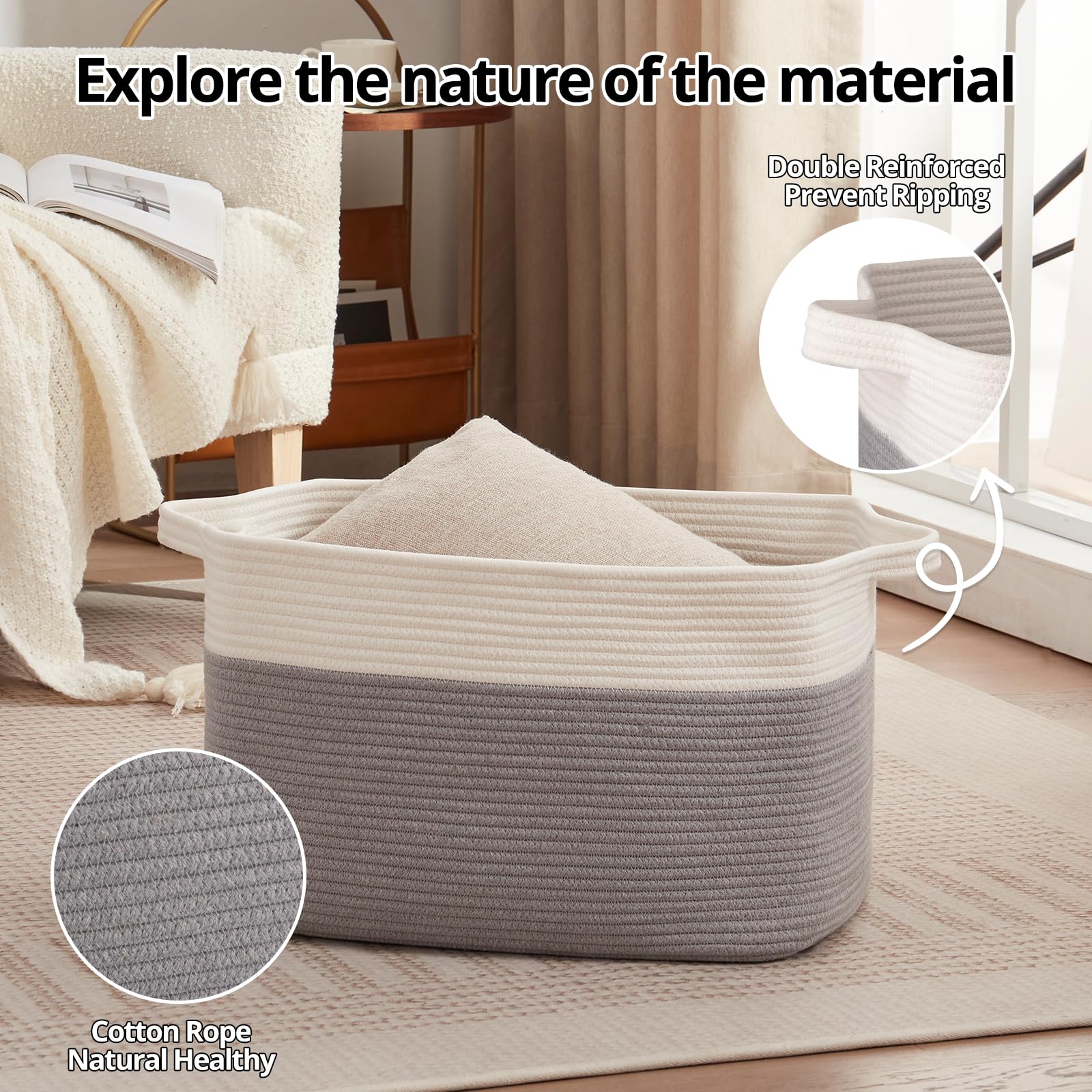 OIAHOMY decorative basket brown white blends with decor for laundry or nursery.