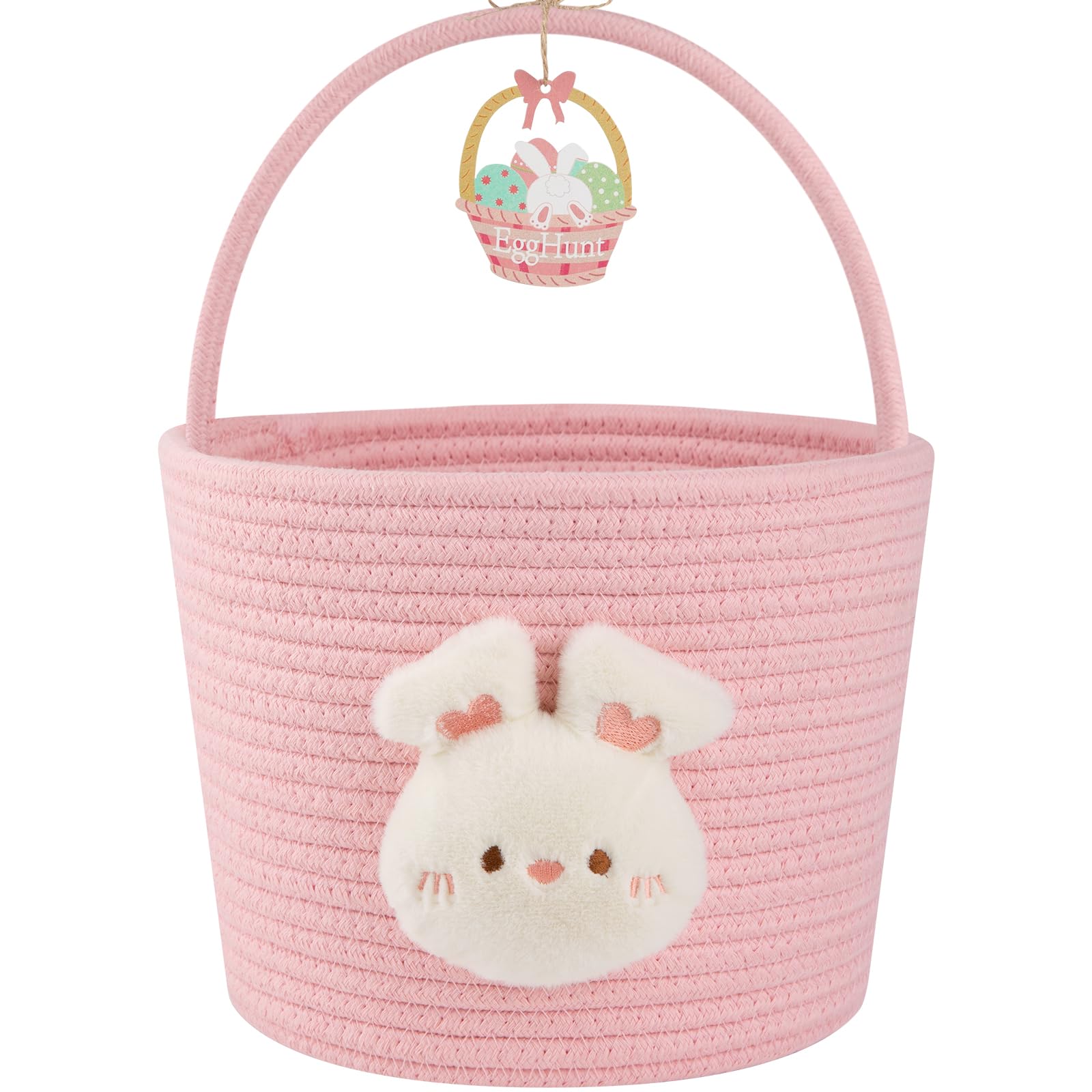 OIAHOMY Easter Basket with Handle pink, portable for egg hunts.