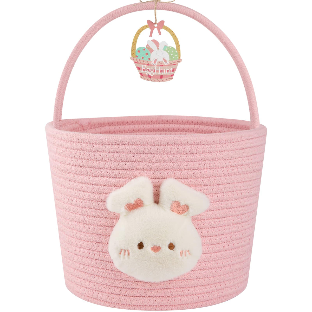 OIAHOMY Easter Basket with Handle pink, portable for egg hunts.