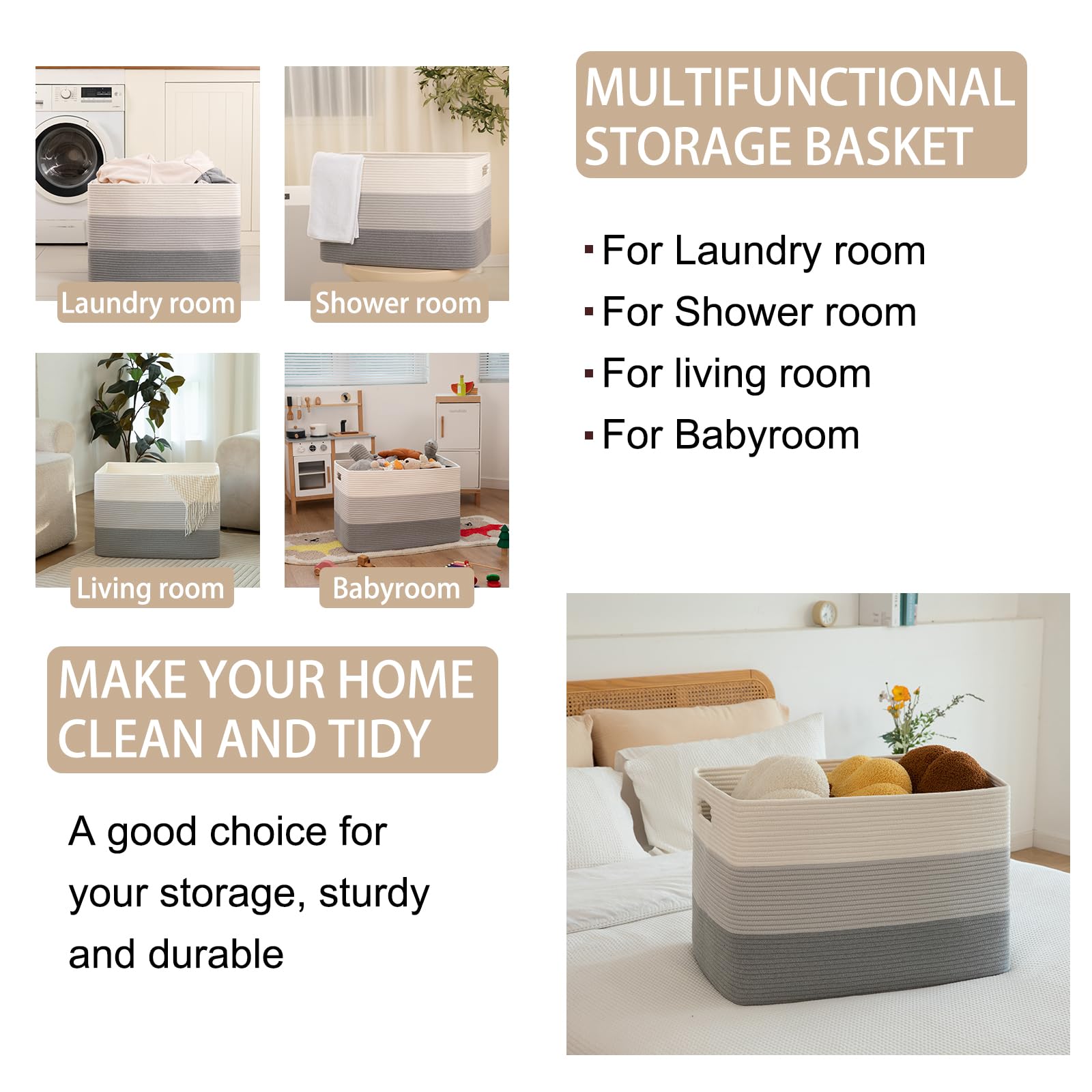 OIAHOMY foldable woven basket in closet, space-saving storage.