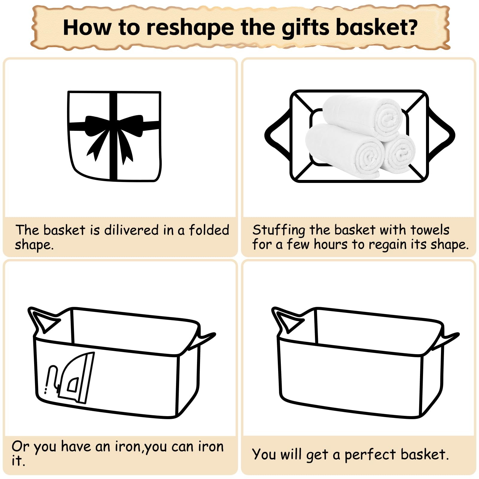 OIAHOMY folded basket with wrinkles, reshapes easily when filled.