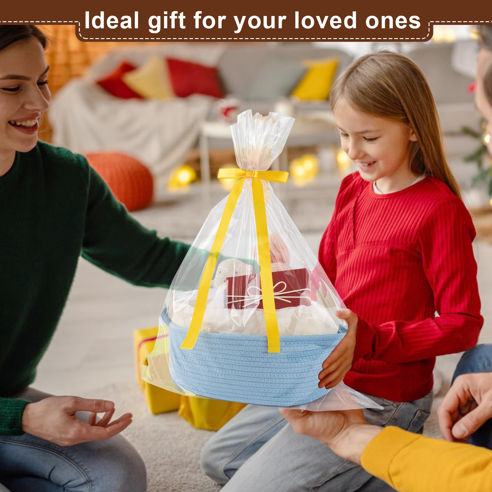 OIAHOMY gift basket blue with gift bag ready for gifting