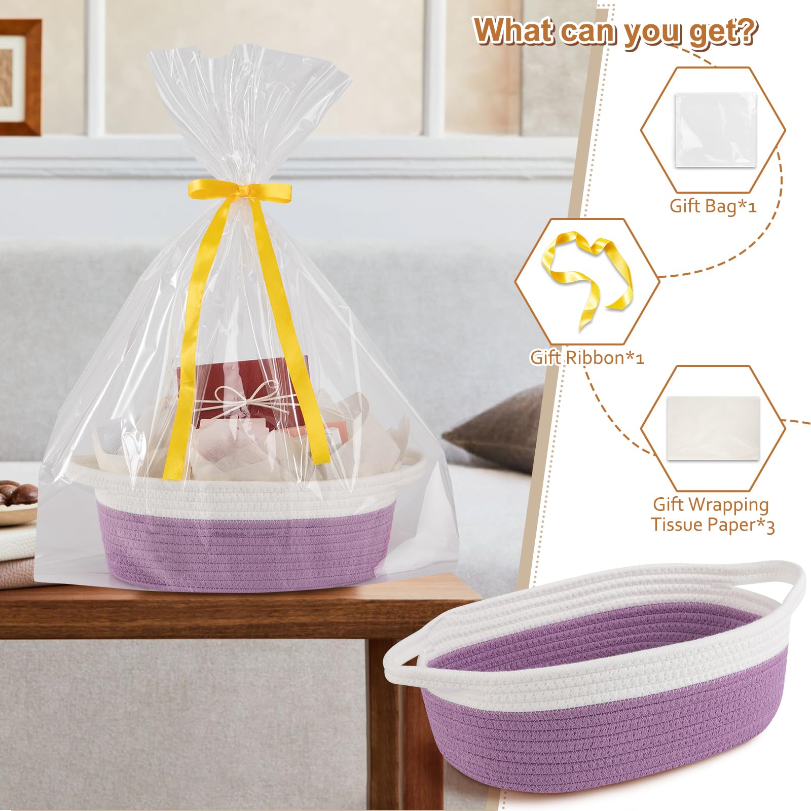 OIAHOMY gift basket empty with handle closeup highlights tight stitching and durable cotton rope