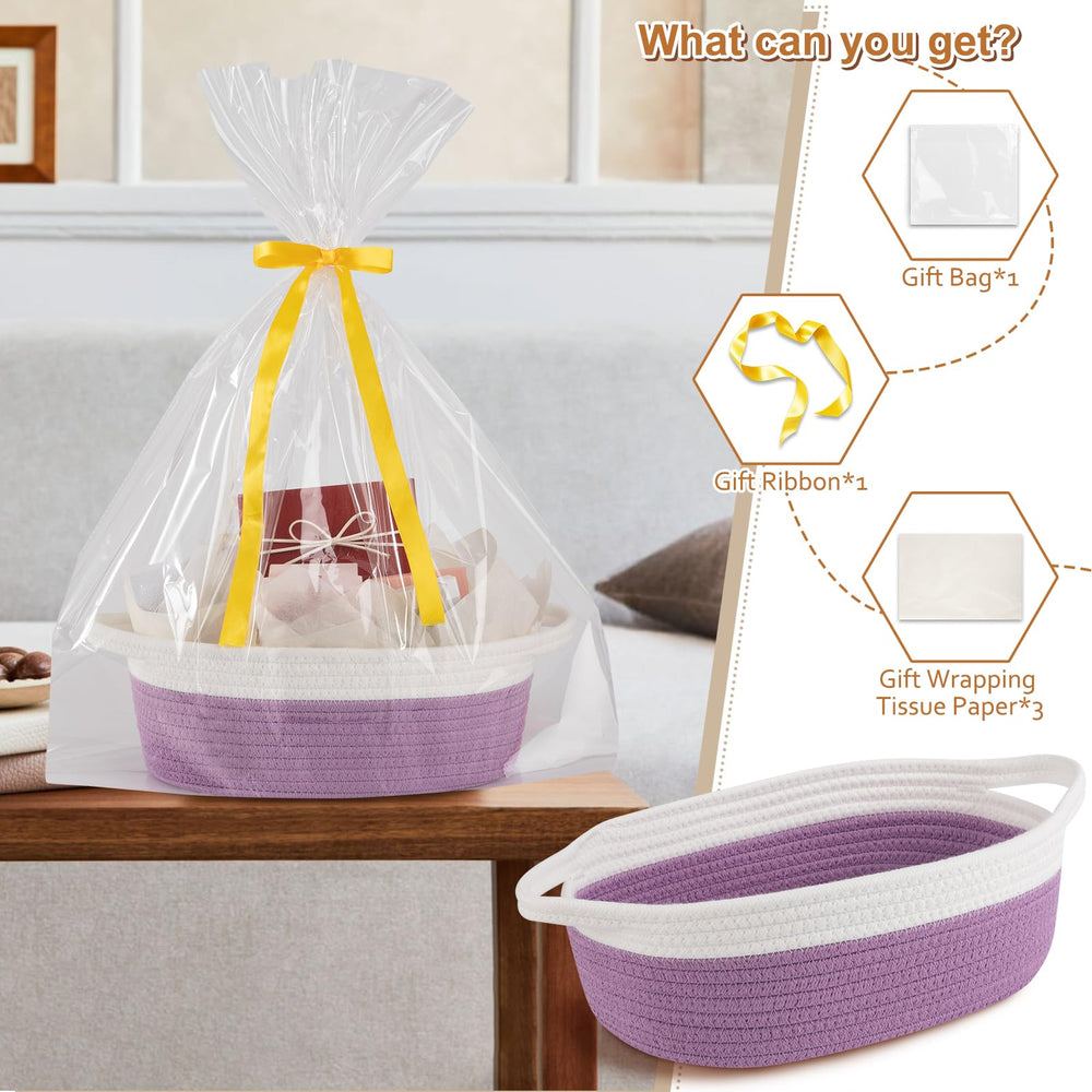 OIAHOMY gift basket empty with handle closeup highlights tight stitching and durable cotton rope
