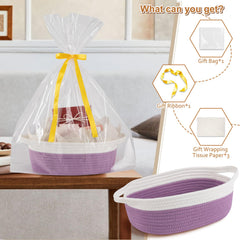 OIAHOMY gift basket empty with handle closeup highlights tight stitching and durable cotton rope