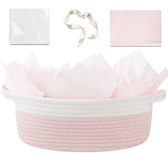 OIAHOMY gift basket empty with handle in pink and white, gift-ready presentation