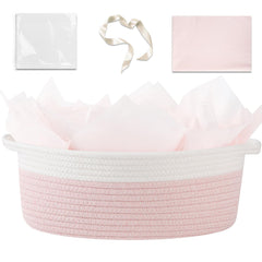 OIAHOMY gift basket empty with handle pink and white showcases portable gift presentation.