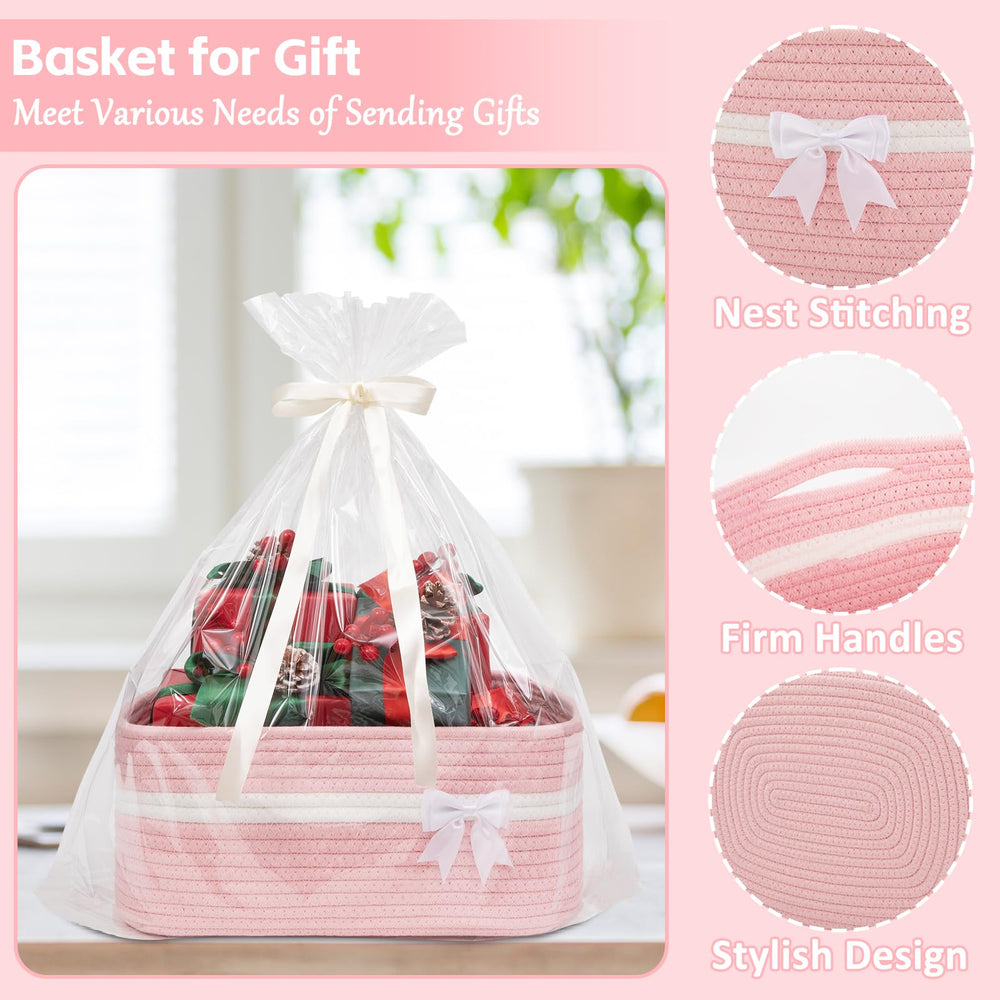 OIAHOMY gift basket with gift bags and ribbons for baby showers.