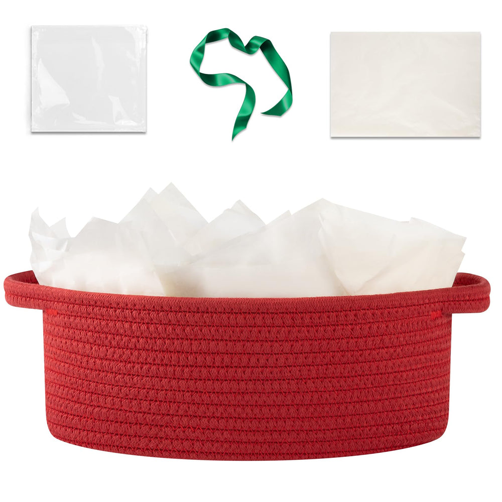 OIAHOMY gift basket with handle in red front view offers portable gift storage