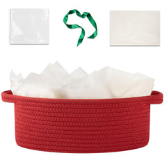 OIAHOMY gift basket with handle in red front view offers portable gift storage