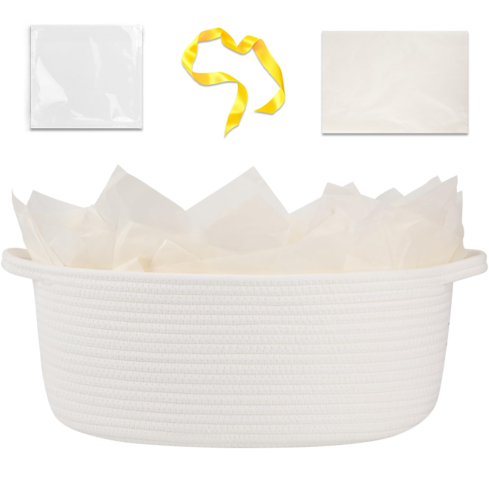 OIAHOMY gift basket with handle in white showing portable storage and gift-ready presentation.
