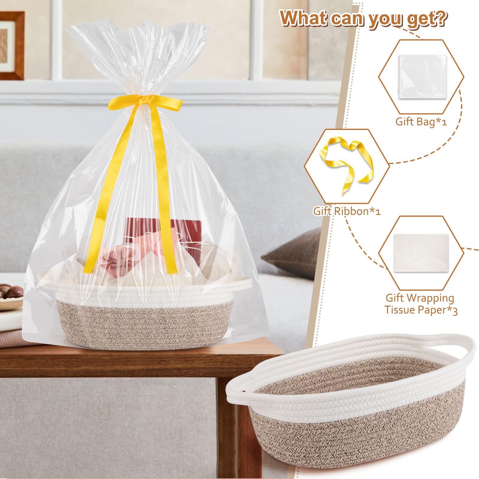 OIAHOMY gift basket packaging with ribbon and tissue for gift-ready presentation.