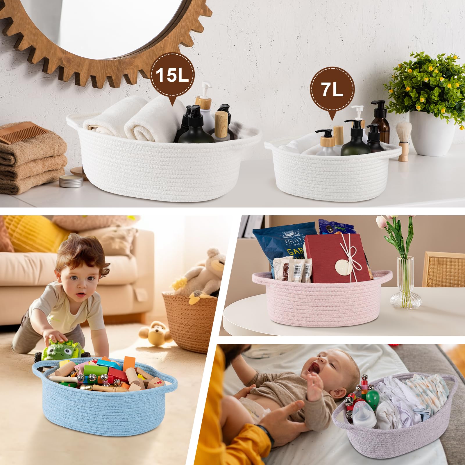 OIAHOMY gift basket with handles highlighted for easy transport between rooms.