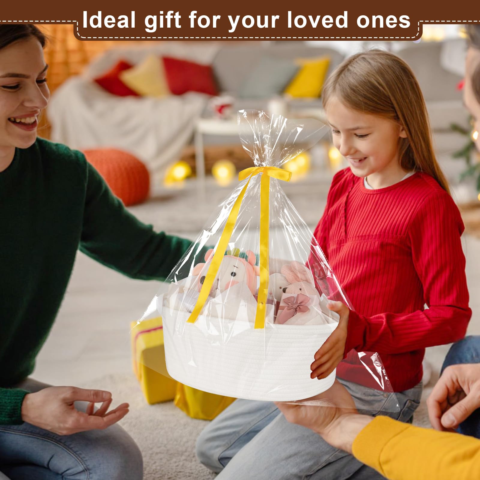 OIAHOMY gift basket with tissue paper demonstrates festive wrap and item protection.