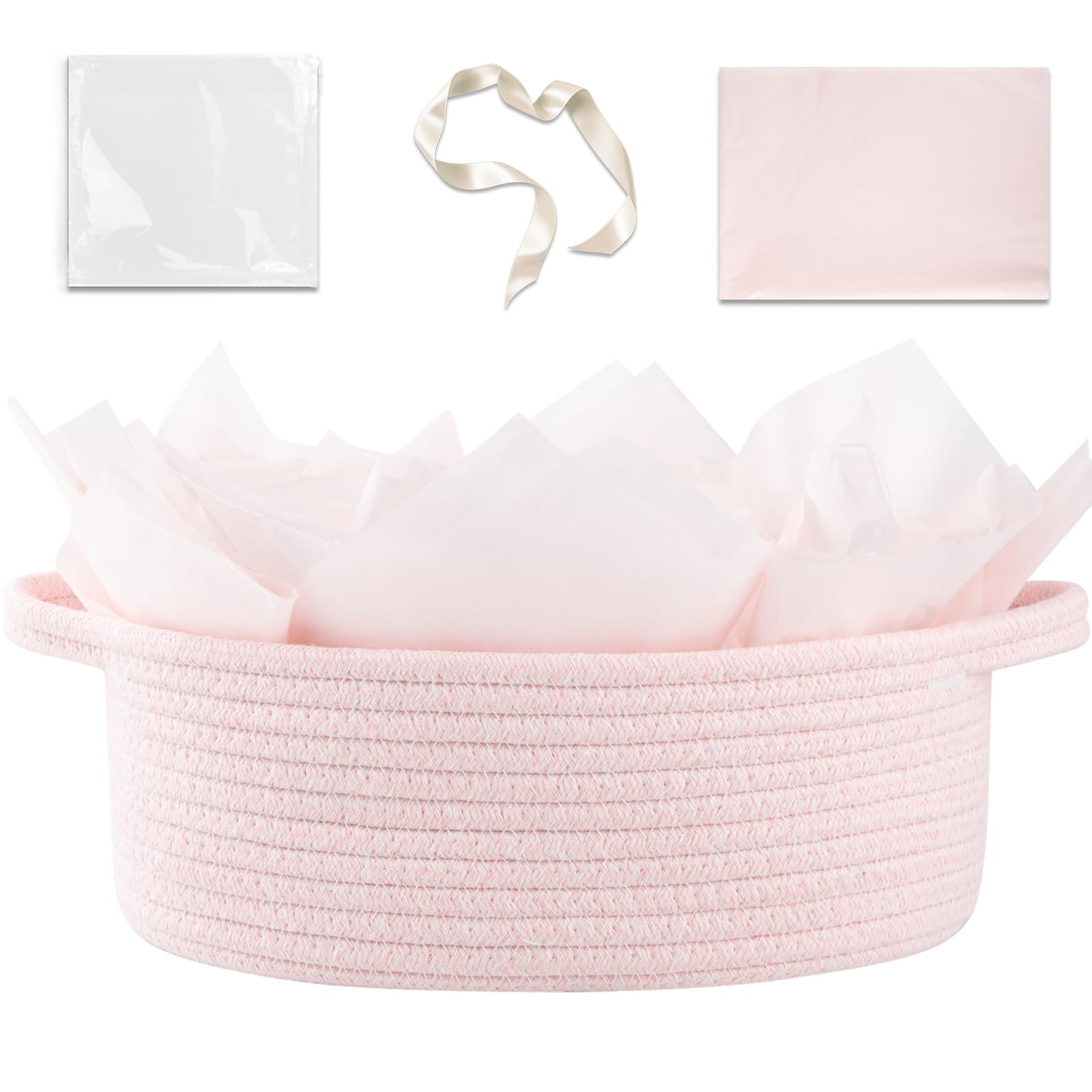 OIAHOMY gift basket with handle pink, easy gifting and transport.
