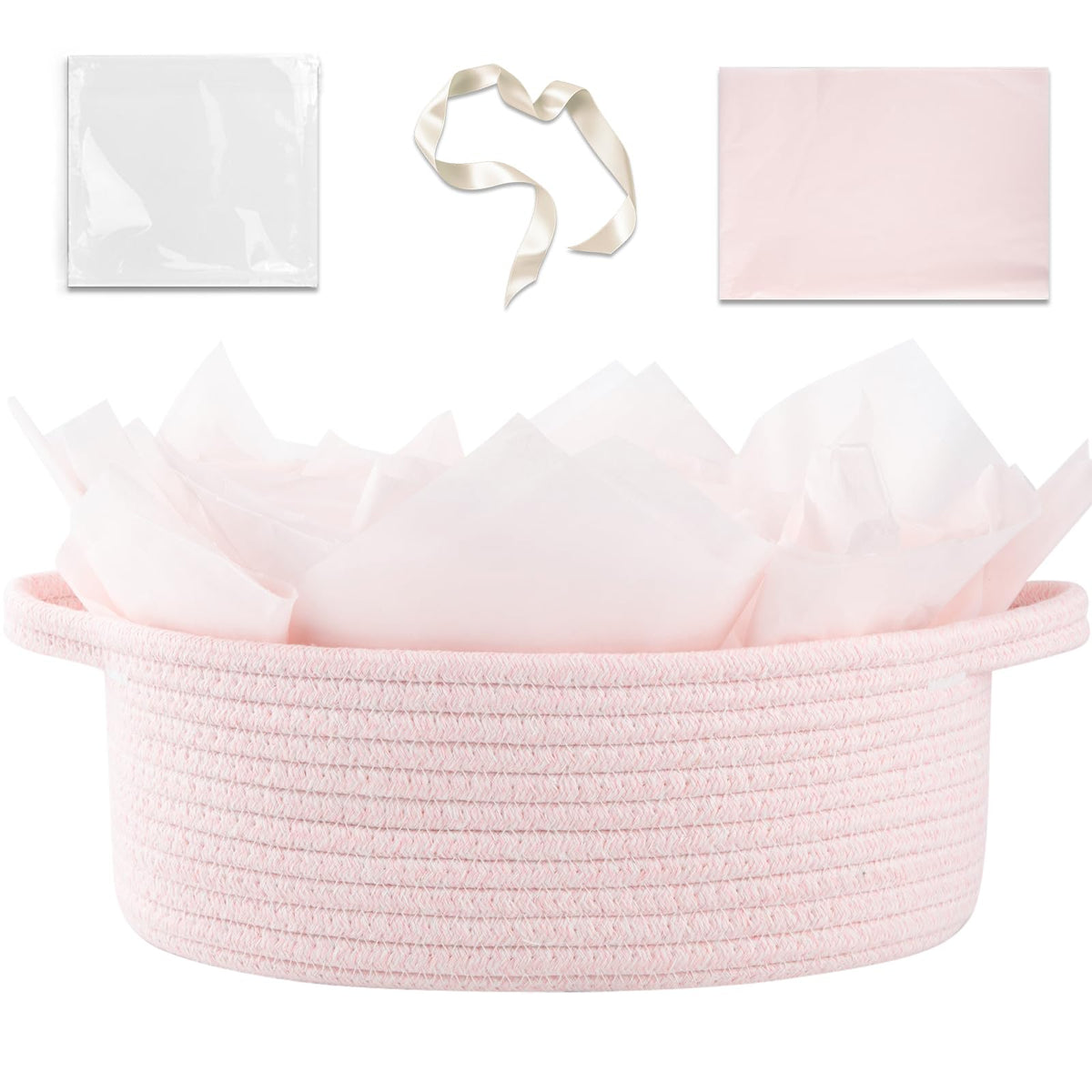 OIAHOMY gift basket with handle pink, easy gifting and transport.