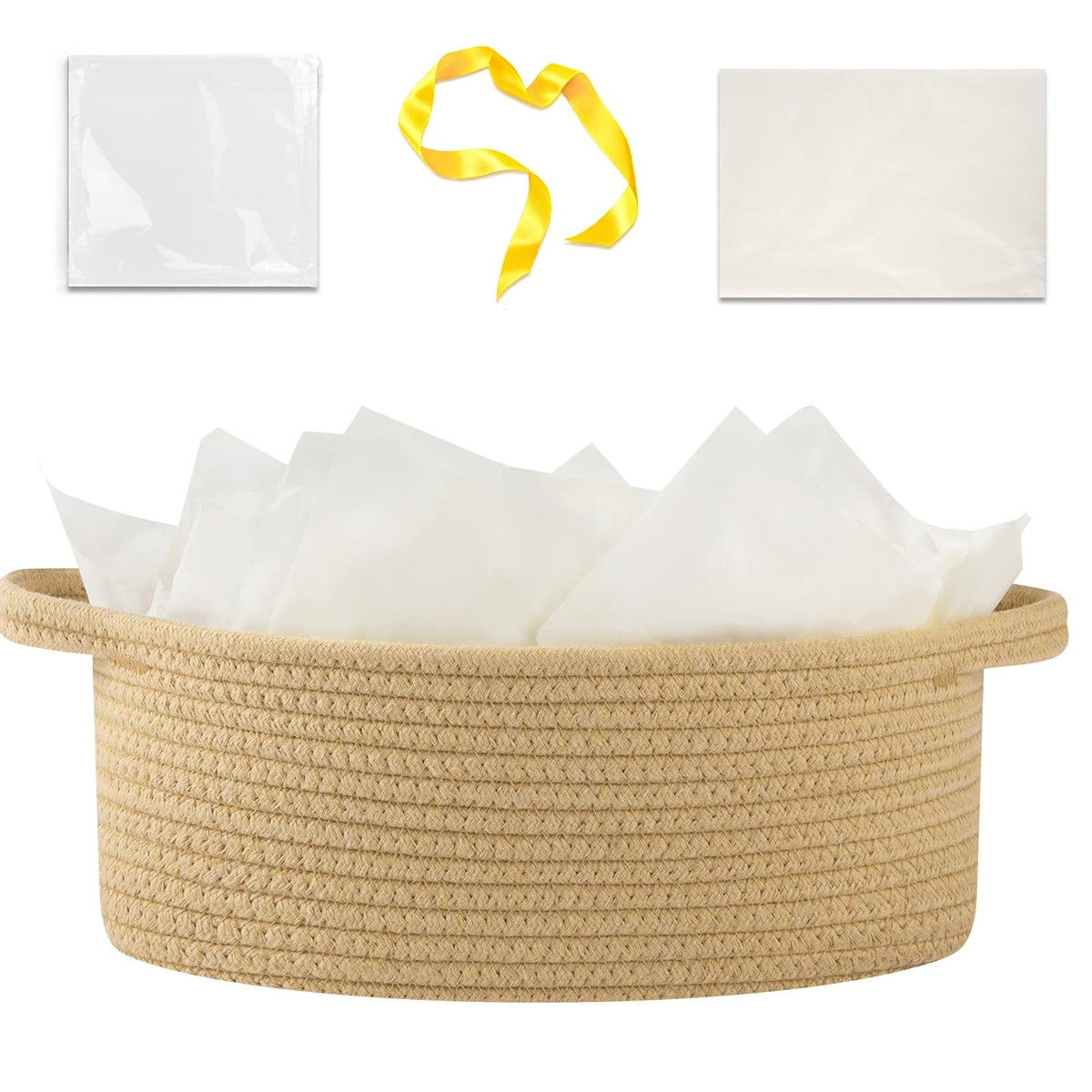 OIAHOMY gift basket with handle in yellow, ideal for birthdays or baby showers.