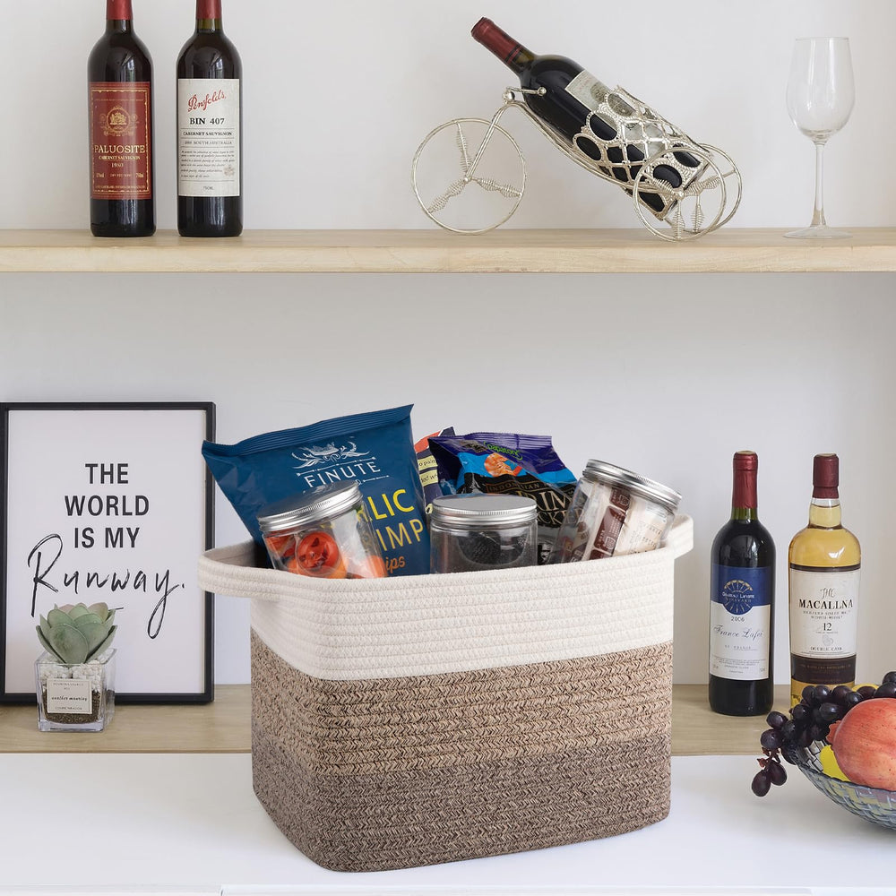 OIAHOMY gradient dark brown basket decorates living room while storing items.