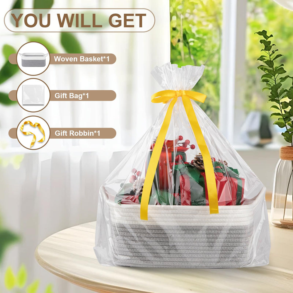 OIAHOMY grey and white woven basket showing durable cotton rope material.