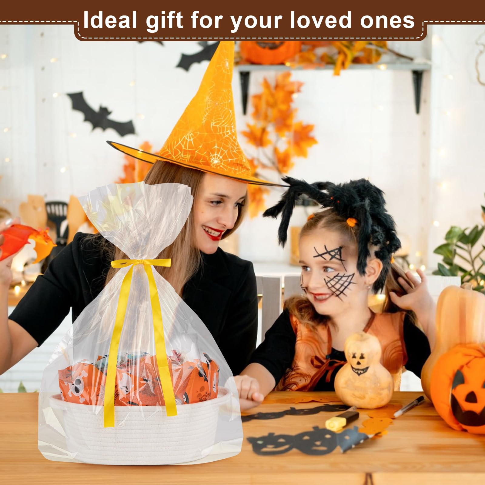 OIAHOMY Halloween basket with gift bag ready for gifting.