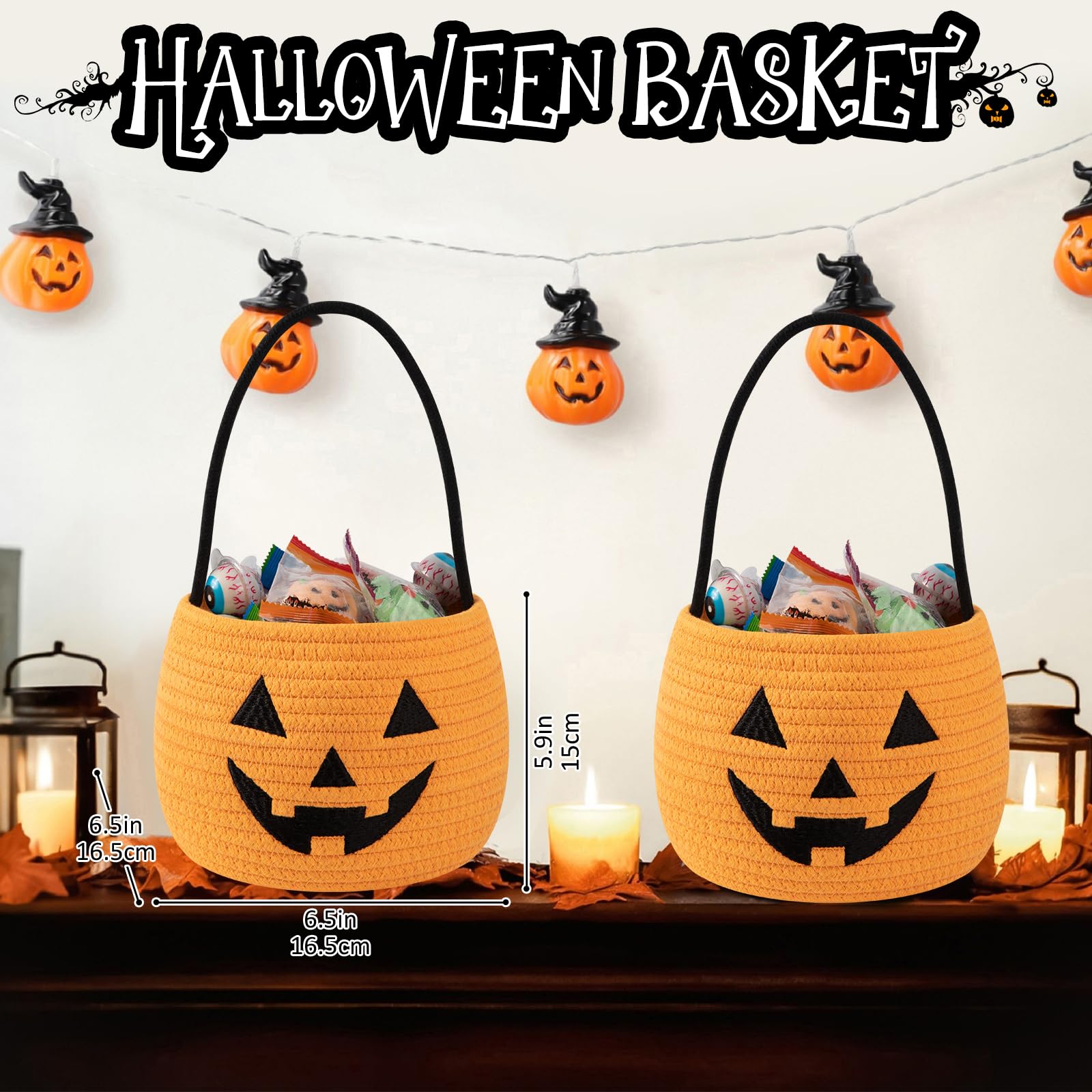 OIAHOMY Halloween bucket pair side view with pumpkin faces for festive display