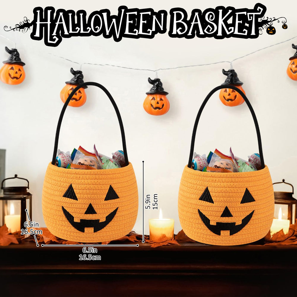 OIAHOMY Halloween bucket pair side view with pumpkin faces for festive display