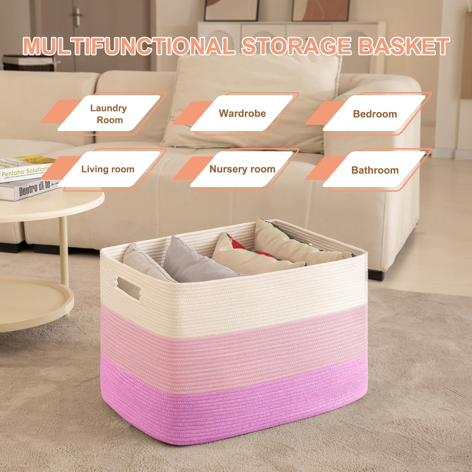 OIAHOMY basket with reinforced handles is easy to haul between rooms