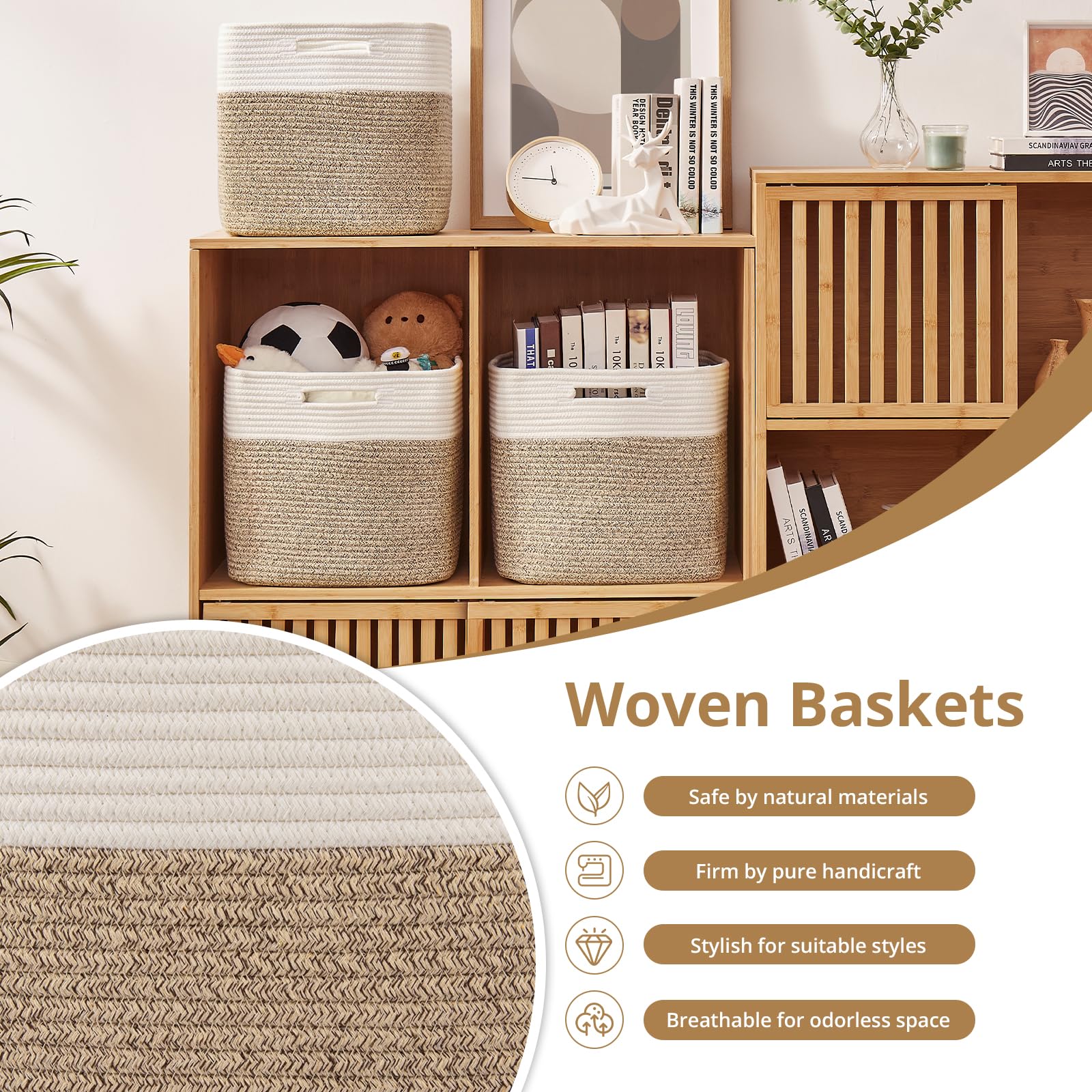 OIAHOMY 13x13 bin in cotton rope suits nursery storage.