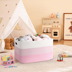 OIAHOMY large blanket basket close-up shows cotton rope texture for durable storage.