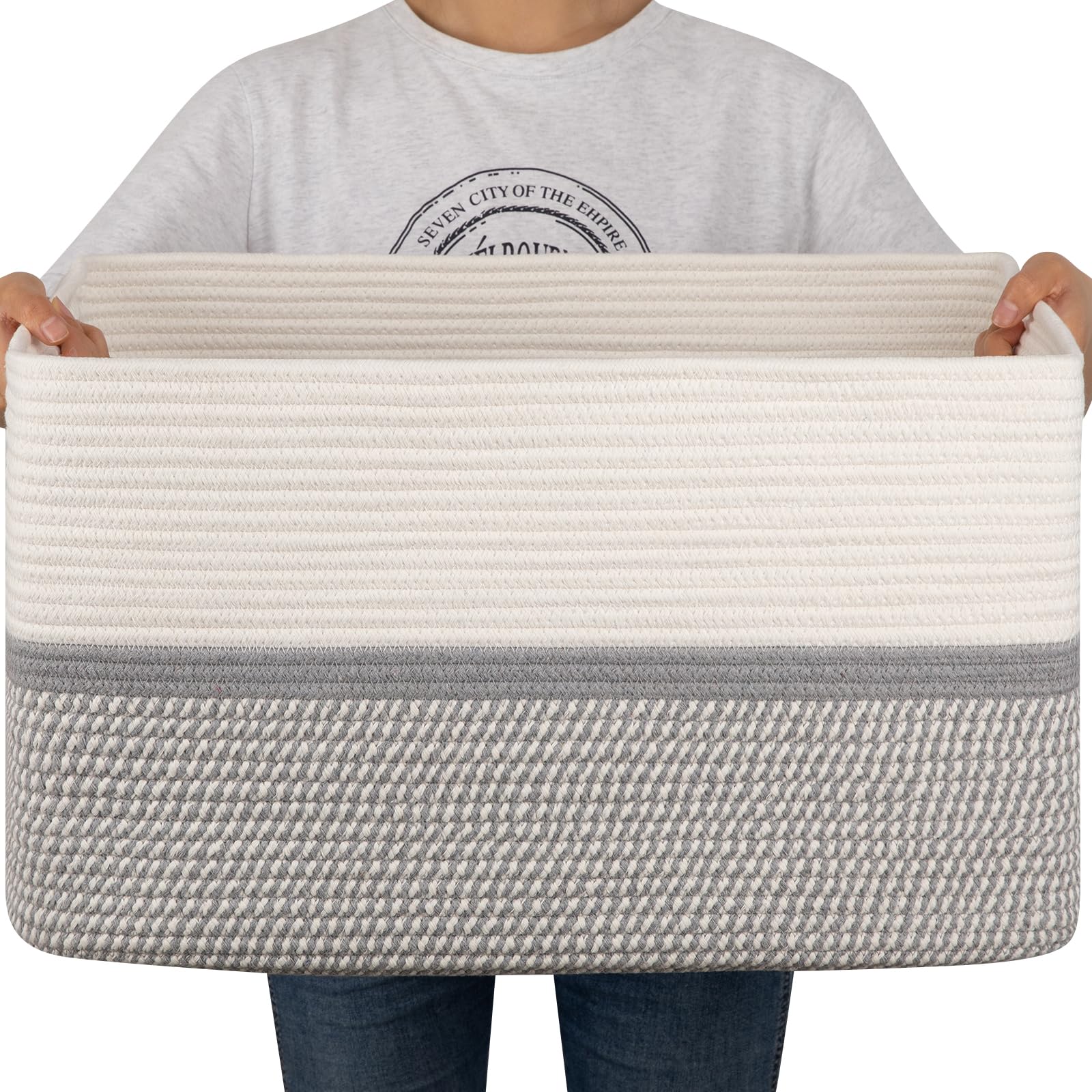 OIAHOMY large blanket basket rectangle 22x17x12 stores blankets neatly