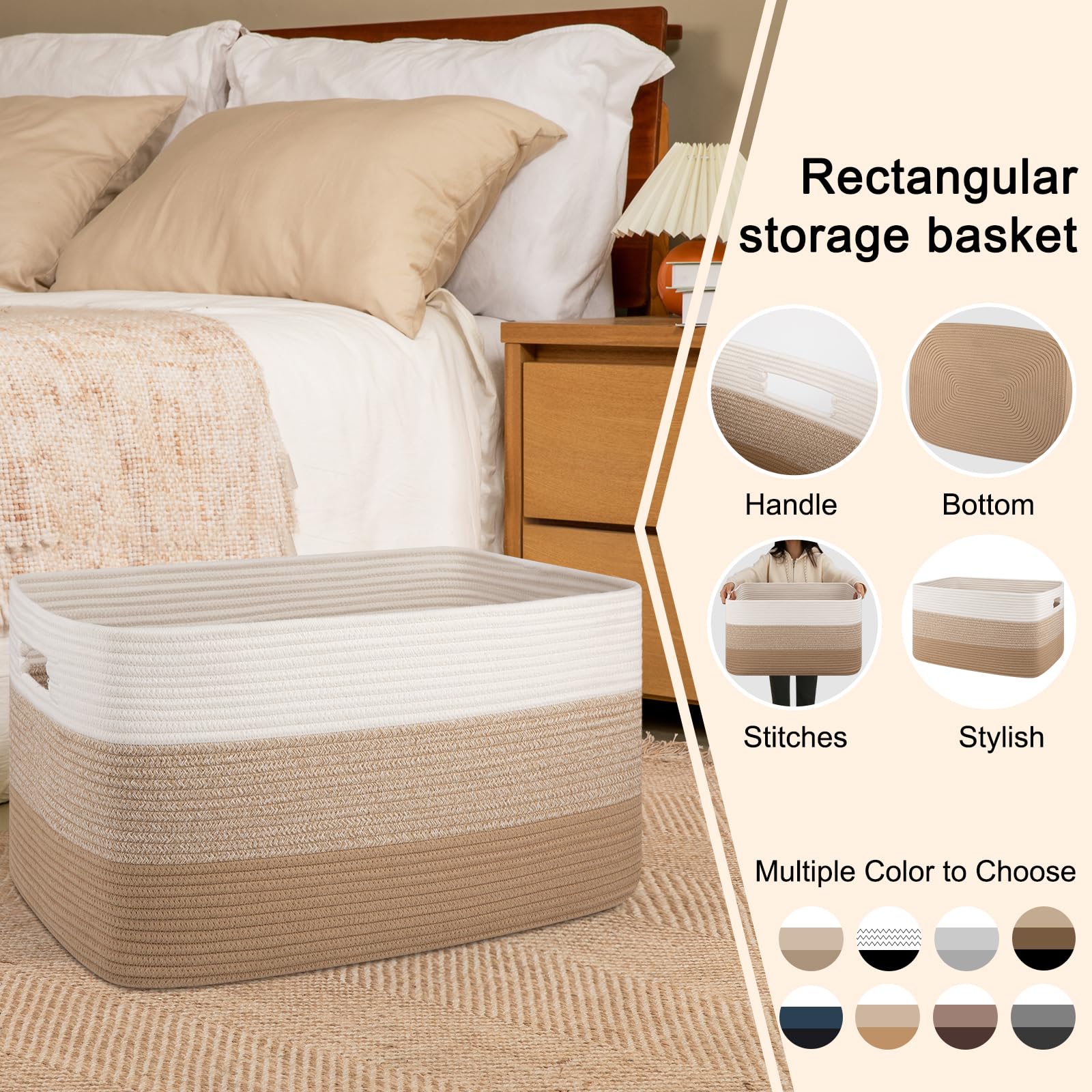 OIAHOMY blanket basket close-up material highlighting safe cotton rope