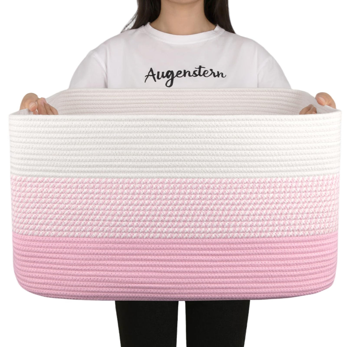 OIAHOMY large blanket basket front view with sturdy handles for easy transport.