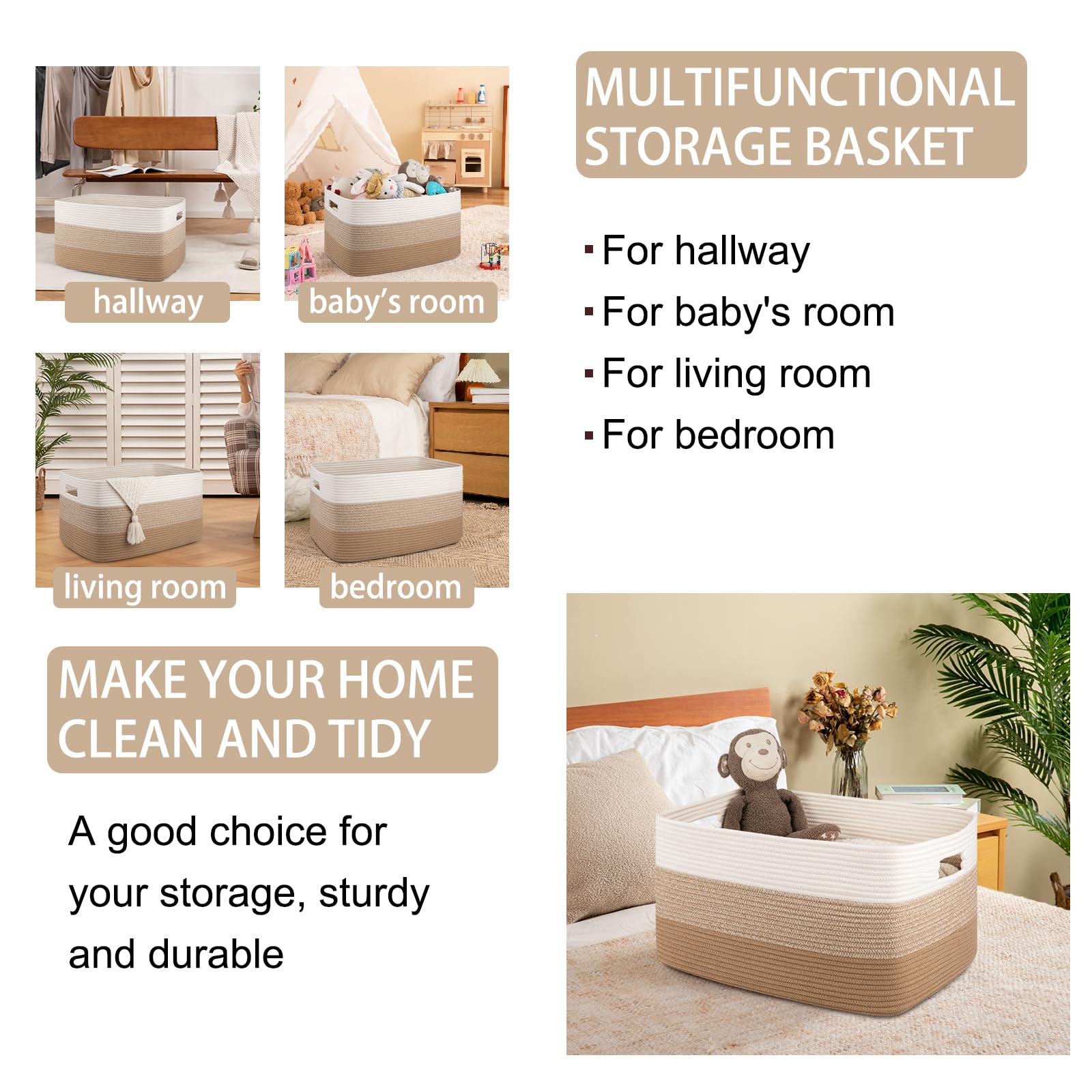 OIAHOMY rectangle blanket basket in living room for blankets and cushions