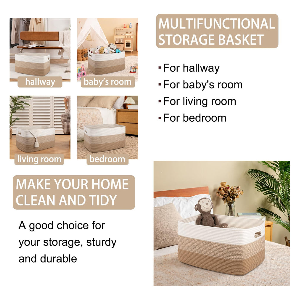OIAHOMY rectangle blanket basket in living room for blankets and cushions