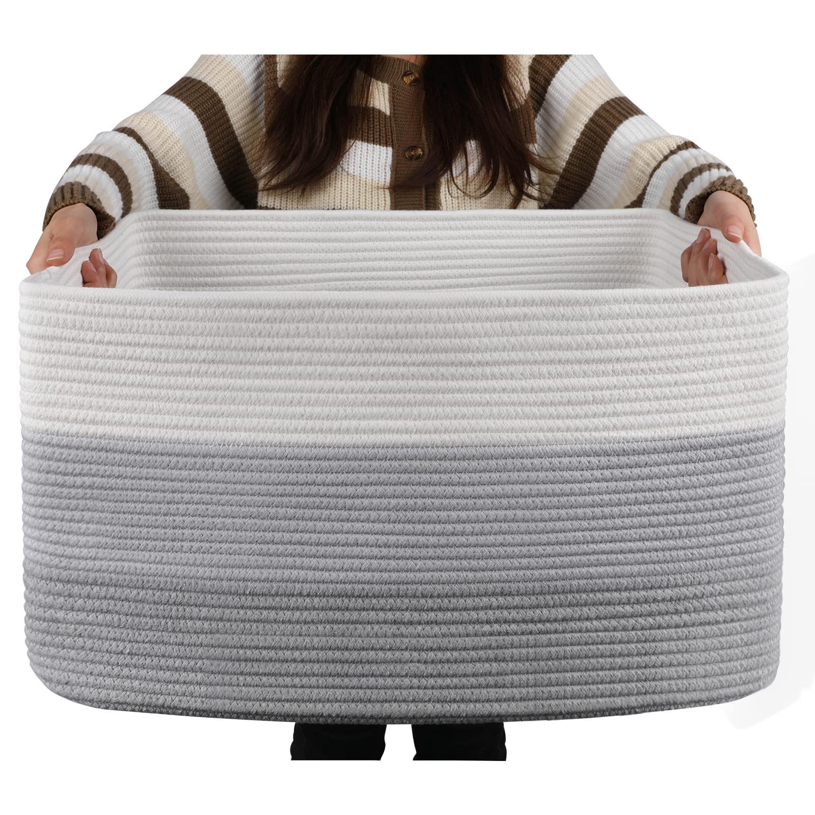 OIAHOMY large blanket basket rectangle shape keeps blankets organized.