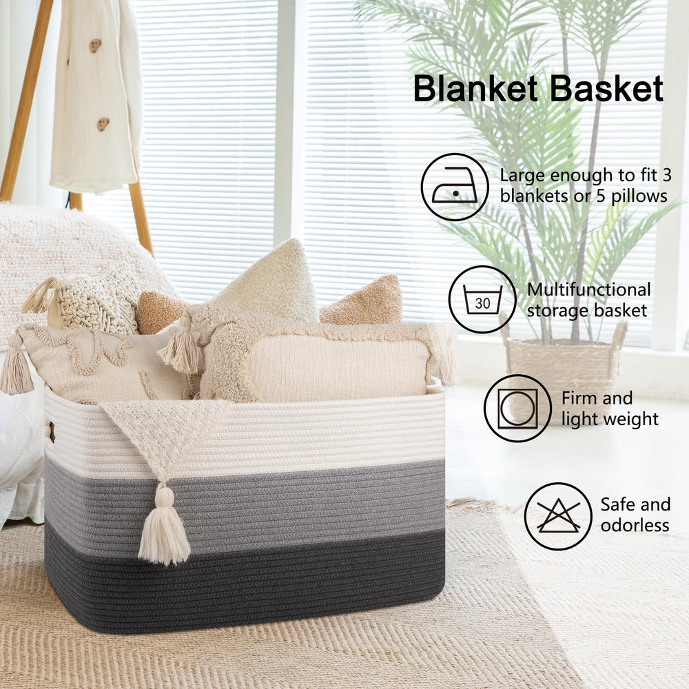 OIAHOMY basket with blankets inside for tidy sofa organization