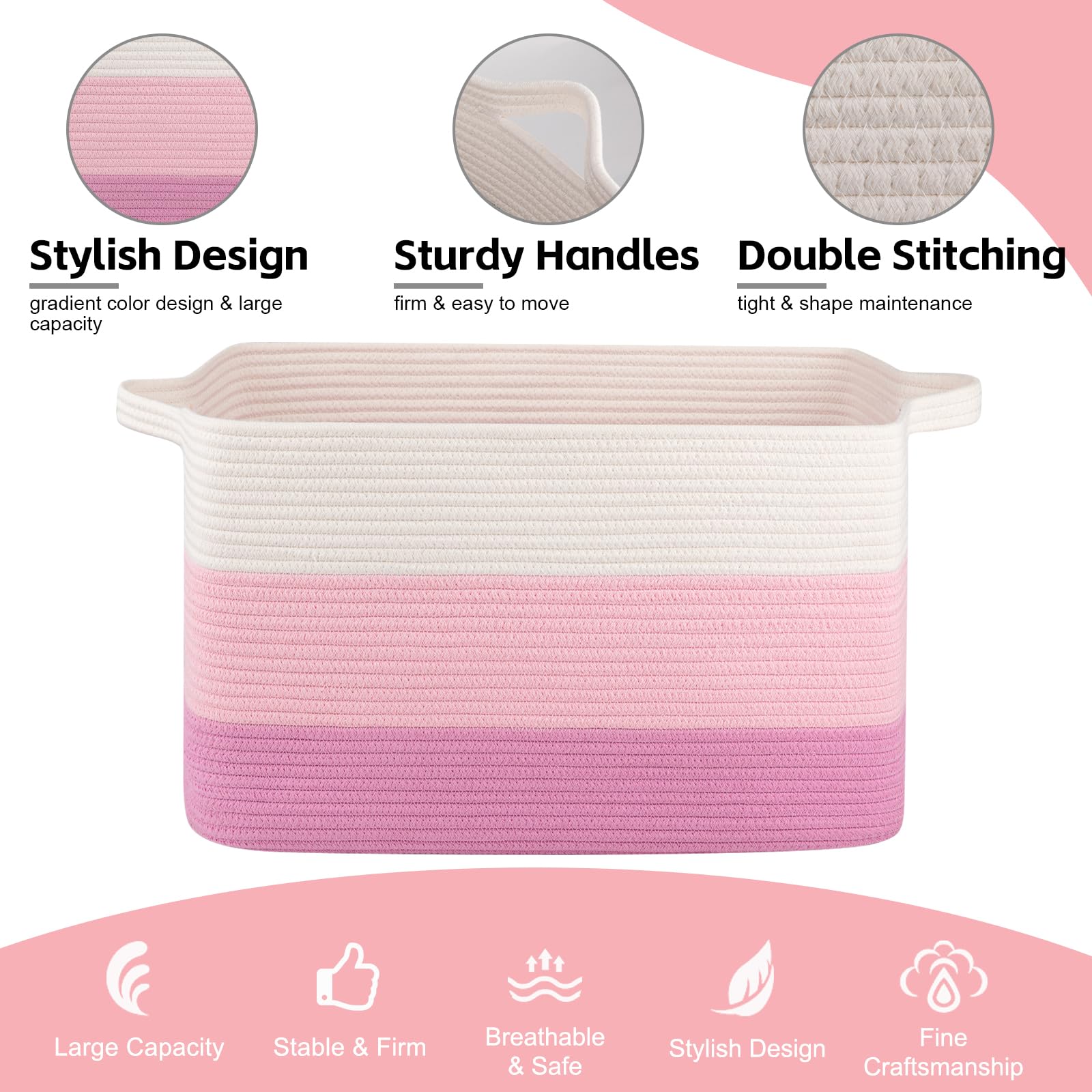 OIAHOMY gradient pink handles close-up demonstrates reinforced stitching.