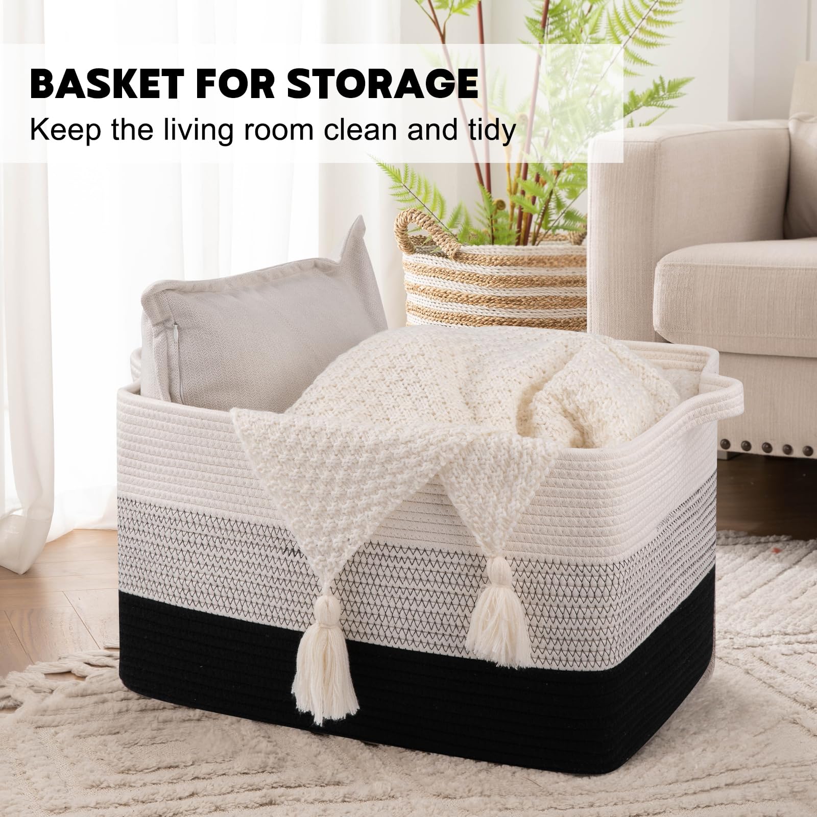 OIAHOMY large storage basket with handles for easy transport.