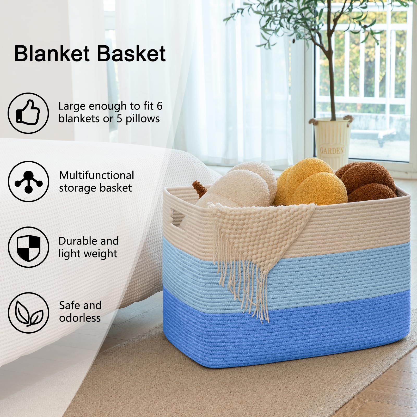 OIAHOMY living room display demonstrates versatile toy and blanket storage